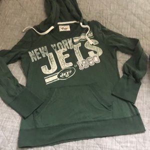 Green NFL NY Jets, Long sleeve hooded T-shirt, XL
